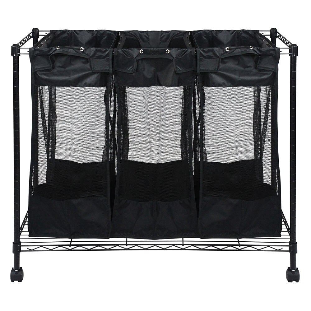 Oceanstar Triple Storage Metal Organizer and Laundry Sorter, 36.50 in L X 18 in W x 33 in H, Black Color