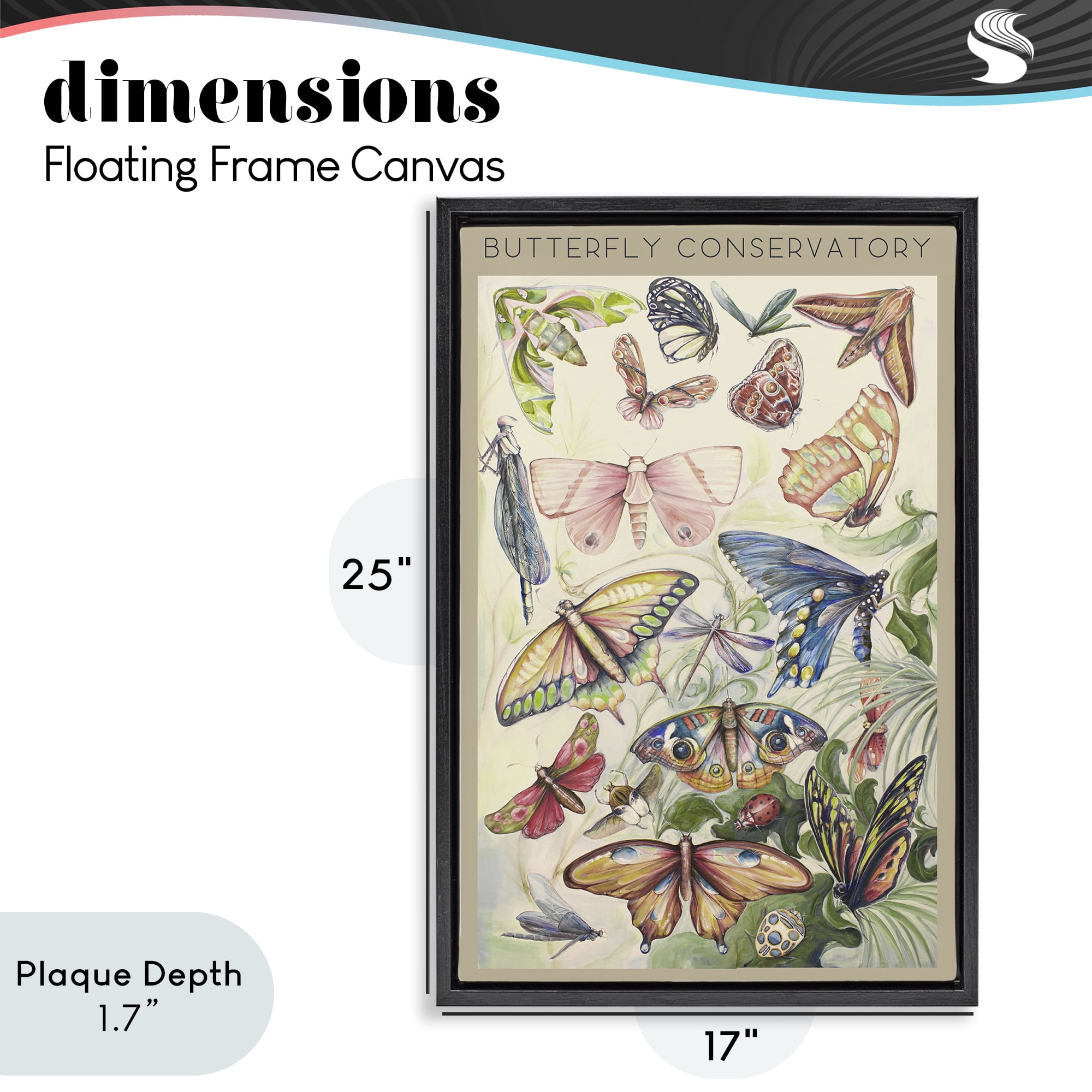 Stupell Industries Butterfly Conservatory Insects Black Framed Floater Canvas Wall Art, design by Diannart