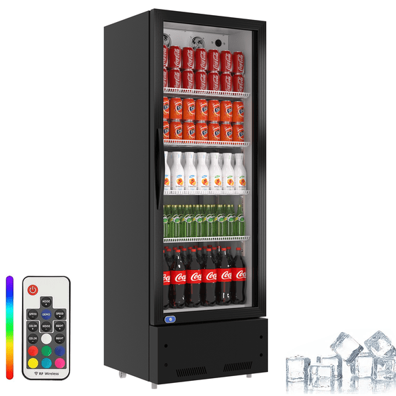 Commercial Display Refrigerator, Upright Swing Glass Door Merchandiser Fridge with LED Lightning, Reach-in Beverage Cooler for Shop Restaurant, ETL Approved, 8 Cu. Ft, Black
