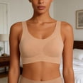 thumbnail image 2 of Wang6 Womens Wireless Seamless Minimizer Bras No Underwire Push up Sports Bras Crew Neck Comfort Bralettes T Shirt Bra Khaki M, 2 of 4