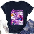 thumbnail image 1 of Moonsky Camiseta unisex Huntrix Dem-0n, colores cómodos, camiseta Huntrix para niñas, camiseta Mira Rumi Joey, merchandising, regalo juvenil para fans del K-pop (Azul marino S), 1 of 3