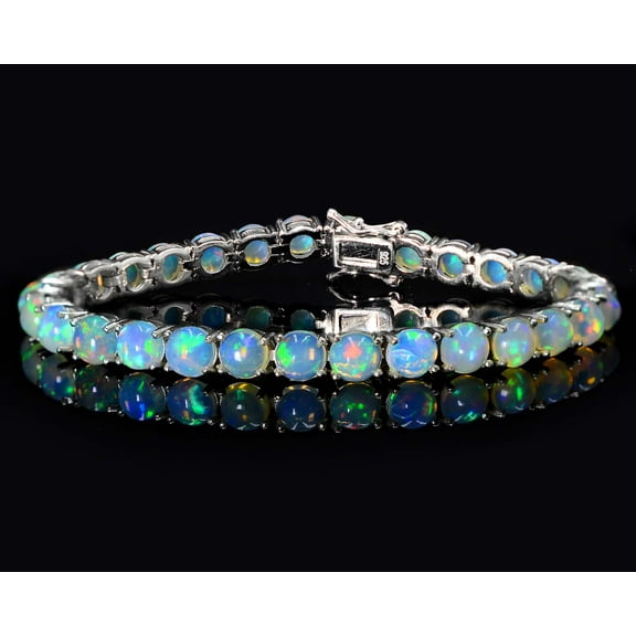 7 mm Round Opal Tennis Bracelet 925 Sterling Silver 25 Carat Opal October Bracelet 7.5 inches Unisex Adults by Juhi Jewels
