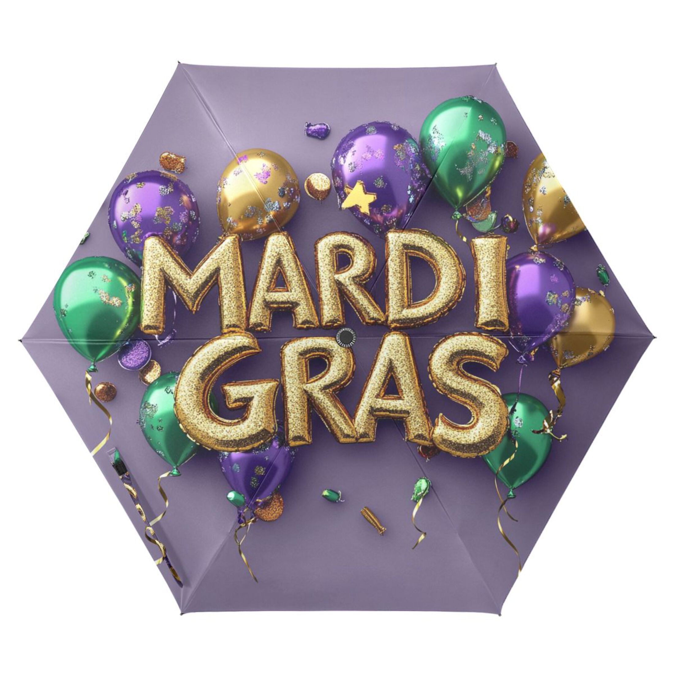 Mardi-gras Colored Balloons All Weather Umbrella Triple Folding Parasol 6 Ribs UV Protection Portable