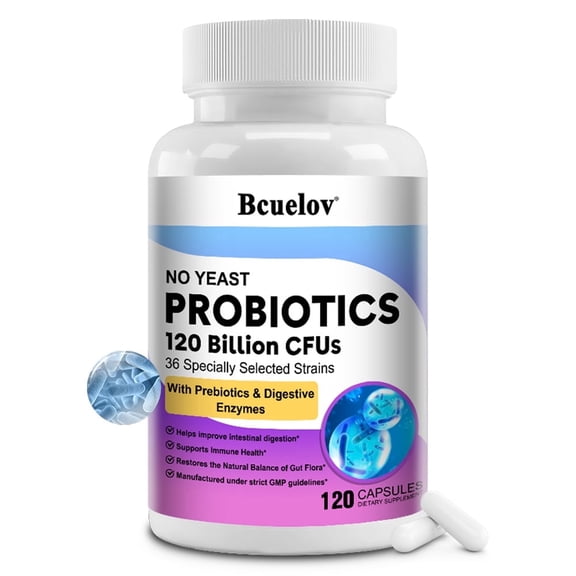 Bcuelov Probiotics 120 Billion CFUs, 120 Veggie Capsules - 36 Strains with Prebiotics & Digestive Enzymes, Supports Gut Health & Immunity, Vegan & No Yeast, 2-Month Supply