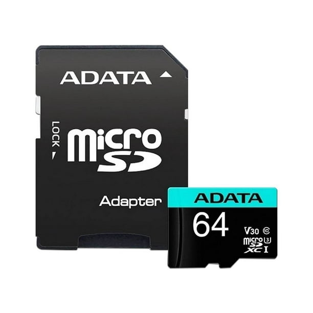Memoria ADATA Premier Pro MicroSDXC UHS-1 U3 V30 de 64GB, Clase 10 ADATA AUSDX64GUI3V30SA2-RA1