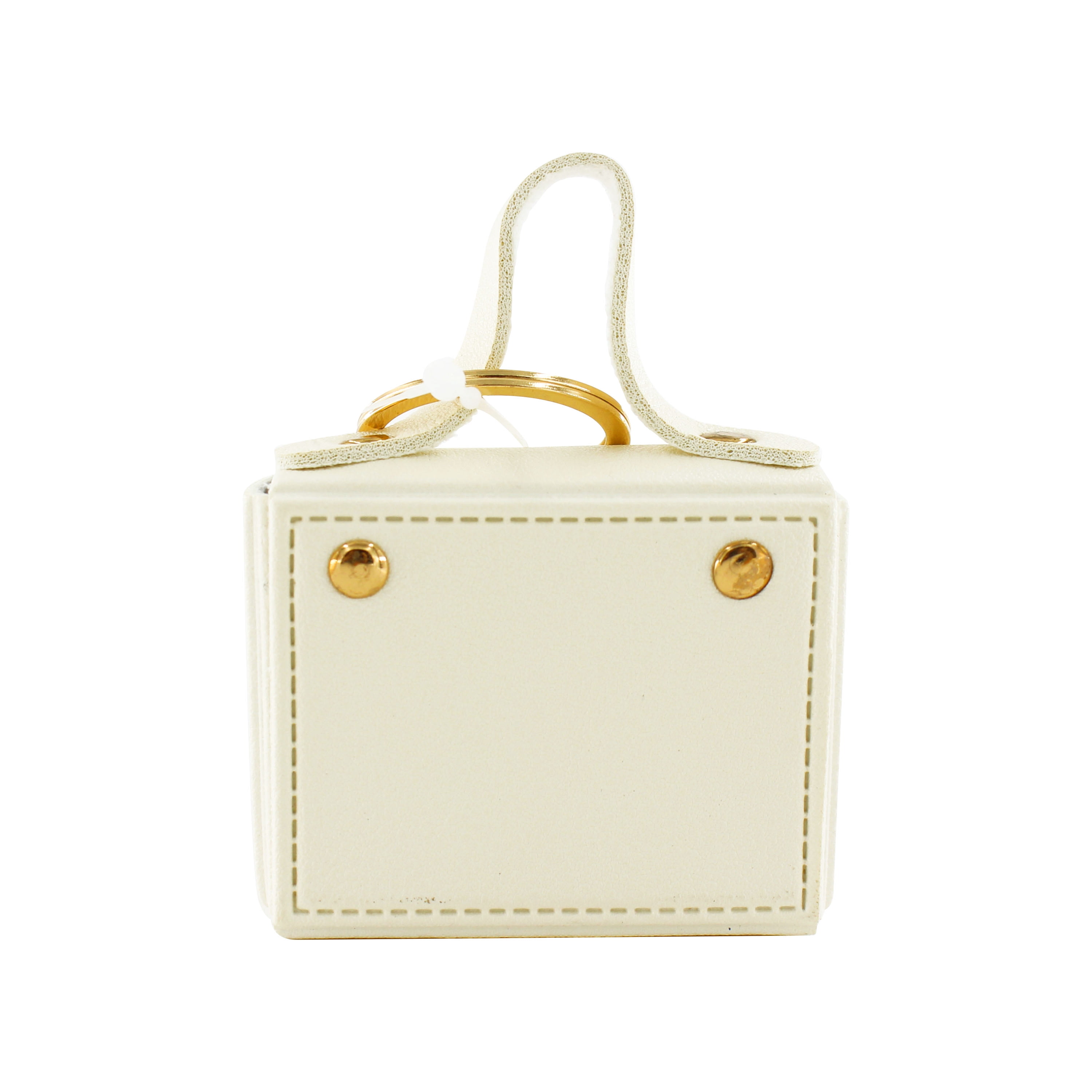 U Style Mini Purse Keychain, Faux Leather, Ivory, 2.5" x 1" x 2"