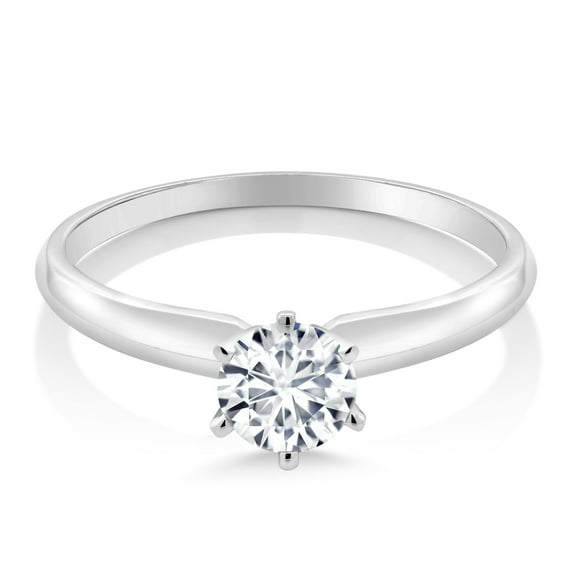 Gem Stone King 18K White Gold White Lab Grown Diamond Engagement Solitaire Ring for Women (0.50 Cttw, Round 5MM, Gemstone April Birthstone, Size 8)