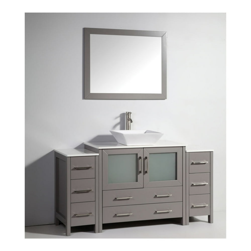 Vanity Art 60 inch single sink bathroom vanity set with ceramic vanity