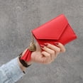 thumbnail image 3 of Cartera de cuero compacta Monedero Monedero Titur de Embrague informal rojo Macarena Pequeña billetera triple para mujer, 3 of 7