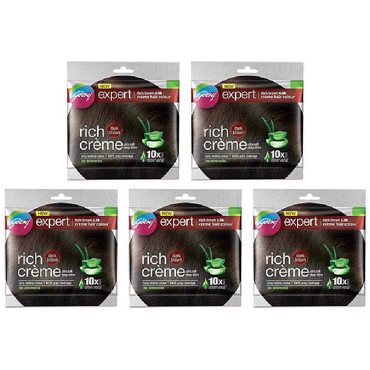 Pack Of 5 - Godrej Expert Dark Brown  Creme Hair Color - 20 Gm (1 Oz) -  