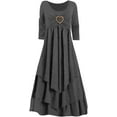 thumbnail image 4 of Robes de Printemps pour Femmes Décontractées Manches 3/4 Longue Robe Évasée Basique Plage Vacances Travail Maxi Robe 2025, 4 of 4