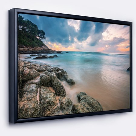 DESIGN ART Designart 'Gloomy Tropical Sunset Beach' Extra Large Seascape Art Framed Canvas