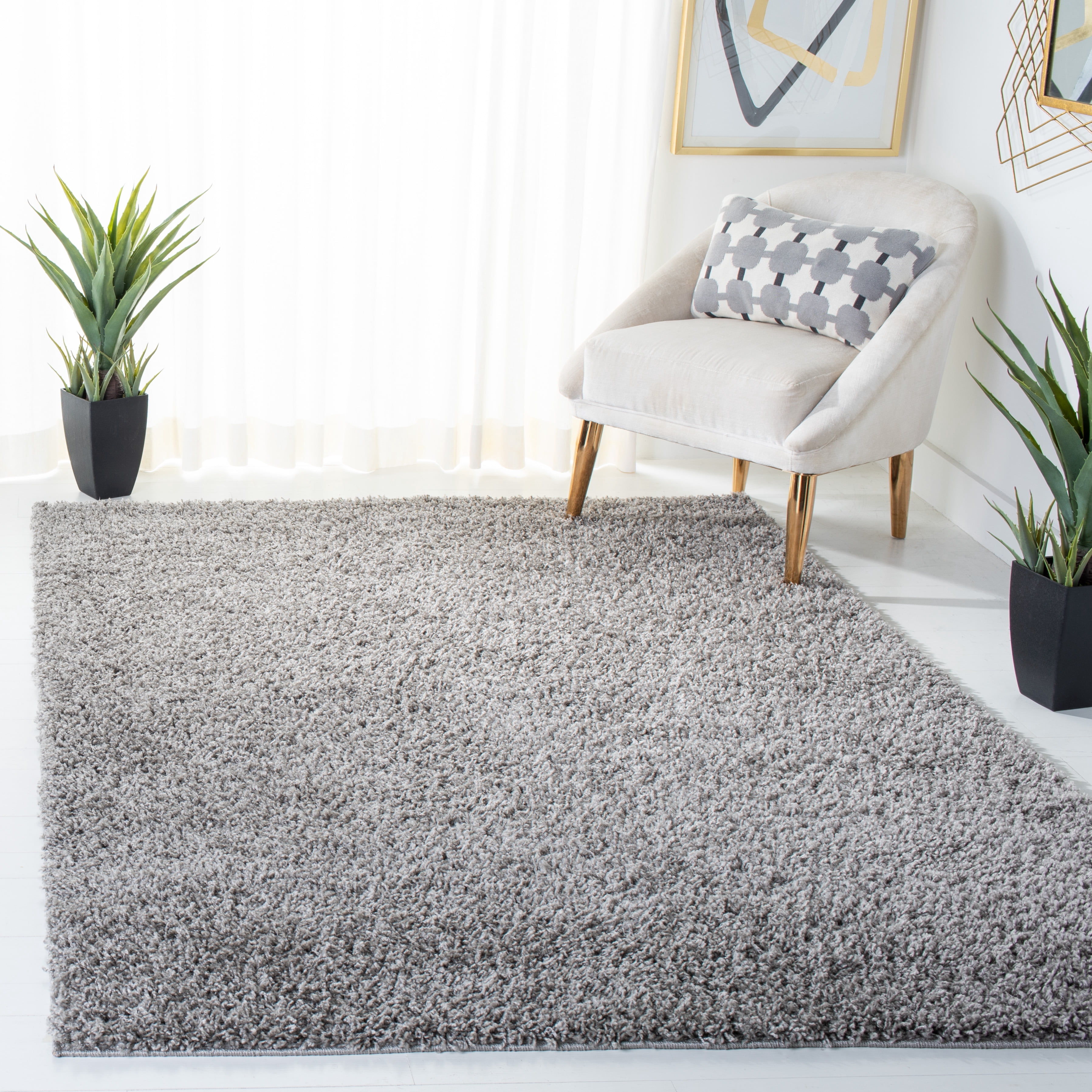 SAFAVIEH Venus Elijah Solid Shag Area Rug, Grey, 4' x 6'