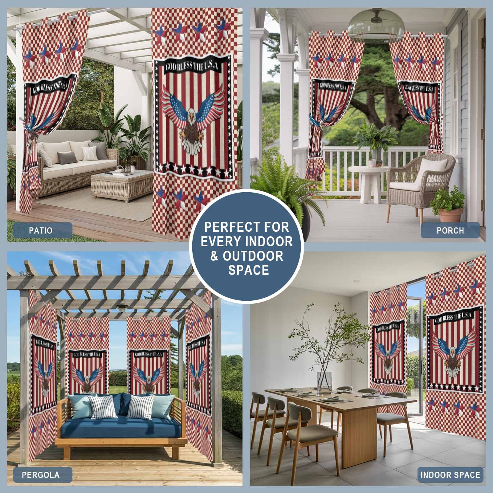Independence Day Outdoor Curtains for Patio, Red Blue Bald Eagle U.S Flag Stripe Stars Sunshade Privacy Drapes Grommet Waterproof Outside Curtains for Porch/Cabana/Balcony 54"x 108", 1 Panel