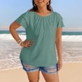 thumbnail image 3 of Camisas de Cuello de Tripulación de Manga Corta para las Mujeres Plisado Mangas de Ruffle, Cuello Redondo Casual Primavera Y Blusa de Verano, 3 of 8