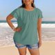 thumbnail image 3 of Camisas de Cuello de Tripulación de Manga Corta para las Mujeres Plisado Mangas de Ruffle, Cuello Redondo Casual Primavera Y Blusa de Verano, 3 of 8