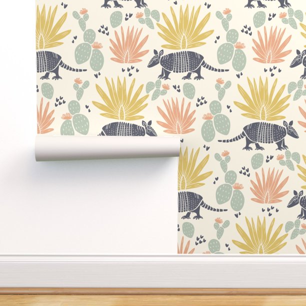 Peel & Stick Wallpaper 6ft x 2ft Armadillo Light Beige Western Cowboy
