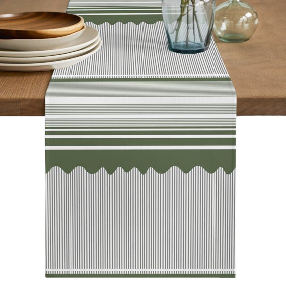 Table Runner 70 Inch Long - Abstract Grass Green Wavy Stripe Decorative Table Scarf, Modern Minimalist Style Dining Table Runners for Wedding Party Kitchen Dining Tables