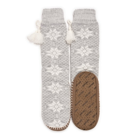 MUK LUKS Women's Tassel Slipper Socks, Medium Heather Grey, L/XL
