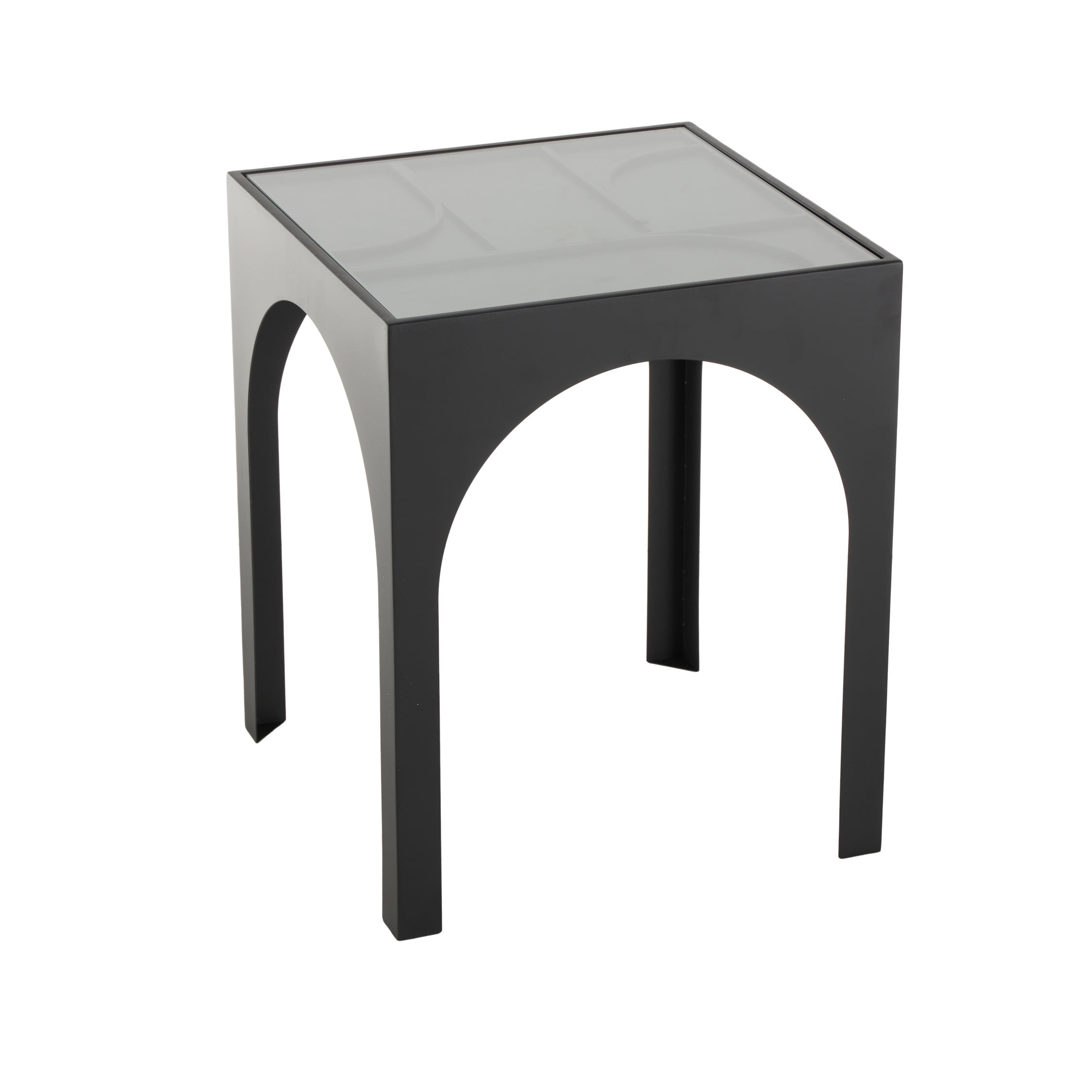 DecMode 18" x 22" Black Metal Geometric Accent Table with Glass Top, 1-Piece
