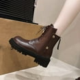 thumbnail image 6 of Dasayo Brown Woman Boots Chunky Non Slip Ankle Faux Leather Motorcycle Lace up Fashion Boots Woman Shoes 41, 6 of 9