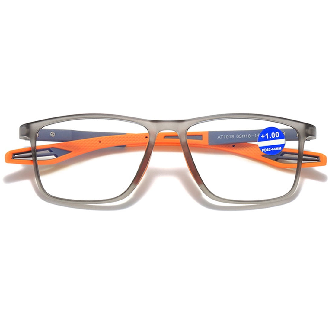 KOOSUFA Mens Blue Light Blocking Reading Glasses +1.50 Sports Spring Hinges Rectangular Lightweight TR90 Computer Readers Eyewear Eyeglasses Grey orange
