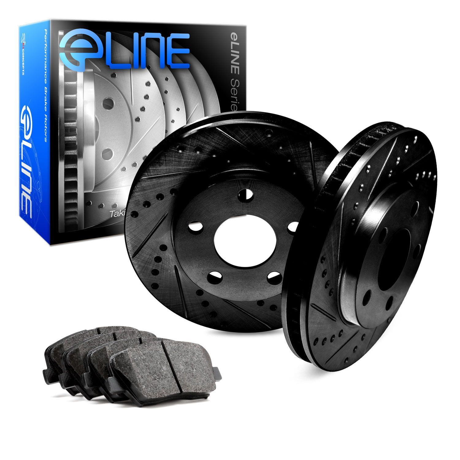 For 2011-2013 BMW 535i Front eLine Black Drill Slot Brake Rotors+Ceramic Pads
