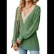 thumbnail image 1 of Blusas de Otoño para Mujer, con Escote en V, Encaje, Larga, Holgadas, con Ribete de Bloques de Color, Moda 2025 Verde M, 1 of 10