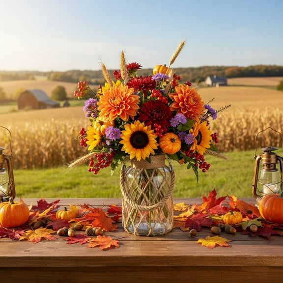 xaoyunyn Village Style Decorative Glass Vases with Rope Handles Suit for Fall Farm Flower Arrangements and Thanksgiving Centerpieces