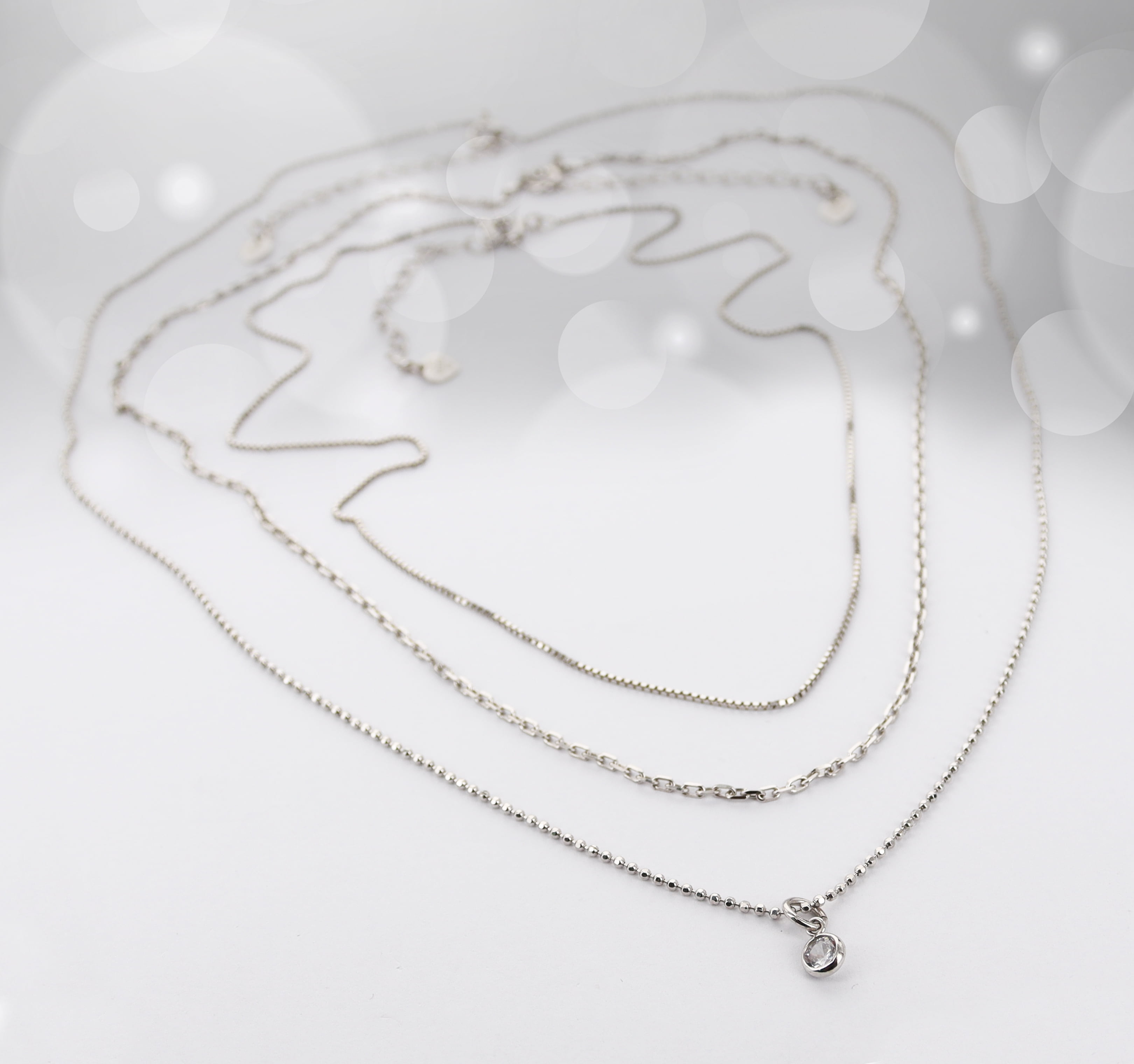 Brilliance Fine Jewelry Sterling Silver 3 Layer CZ Charm Necklace Set, 16"+2"; 18"+2"; 20"+2"