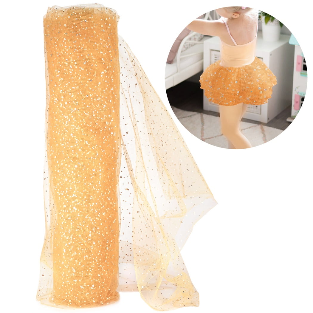 Glitter Tulle Fabric Rolls, 54 Inches x 10 Yards Golden Glitter Tulle