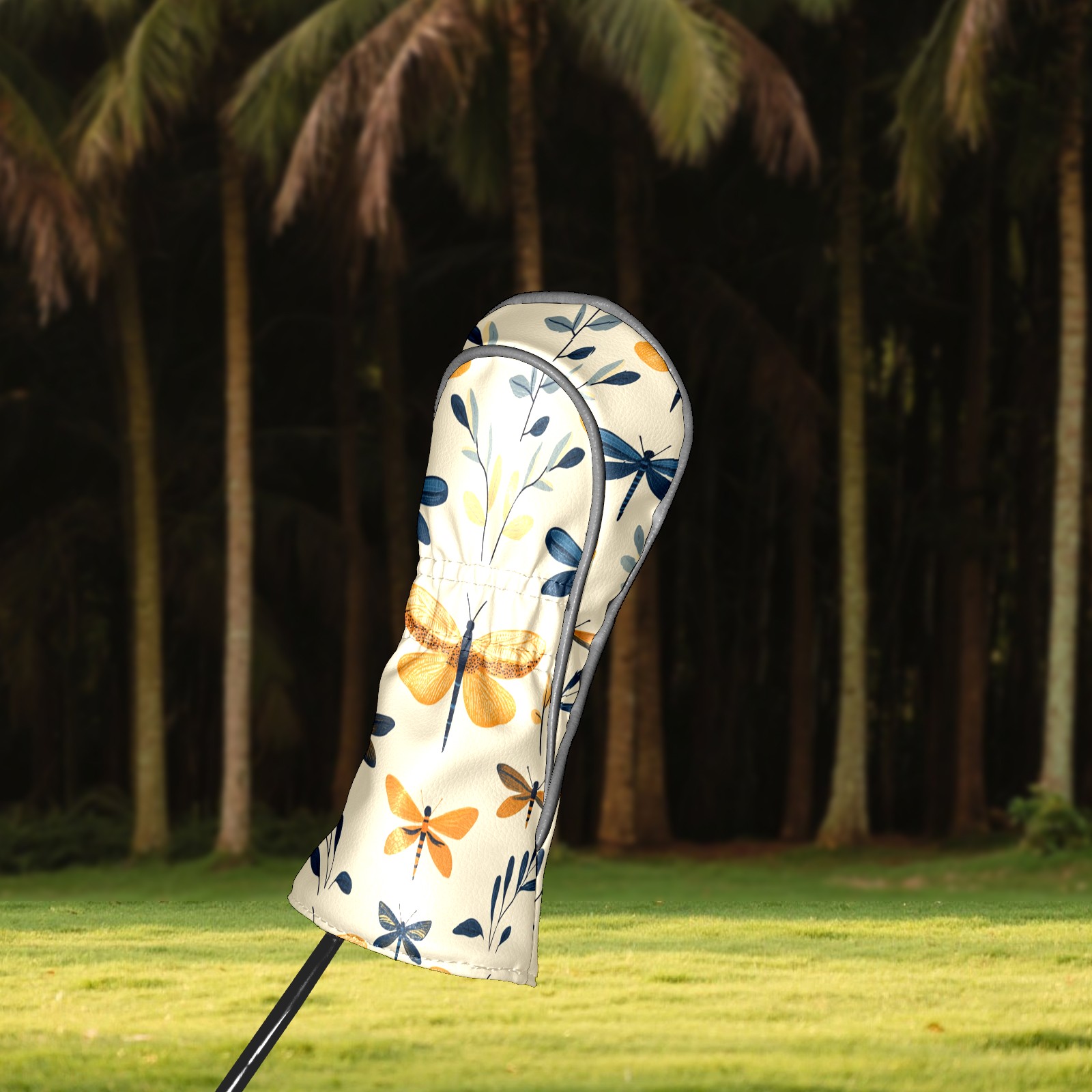 Golf Club Covers PU Leather Waterproof Head Covers for Fairway Woods Hybrids Leaf Dragonfly