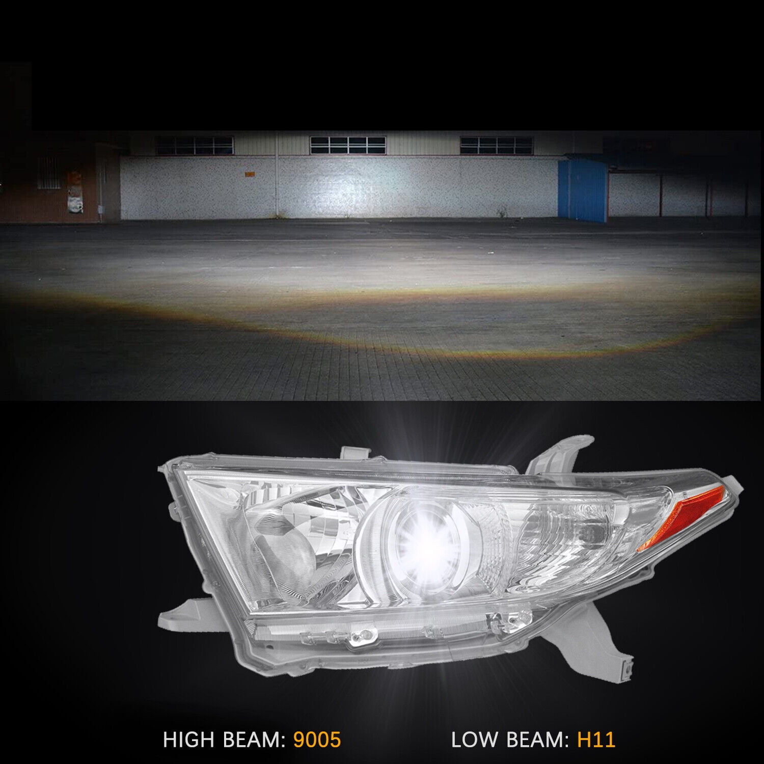For 2011-2013 Toyota Highlander Chrome Headlights Amber Corner Lamps Left+Right