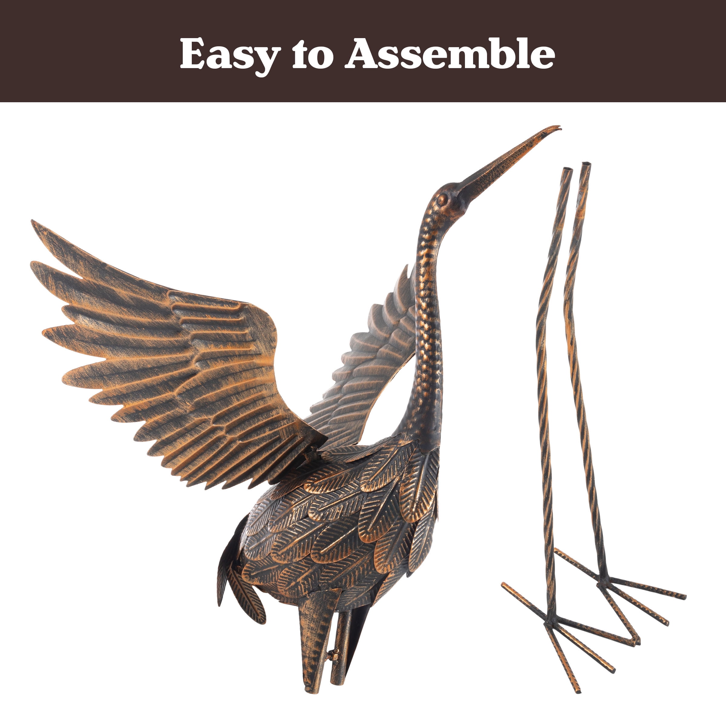 Pure Garden 35-Inch Metal Yard Art Flying Crane Garden Statue Outdoor Décor