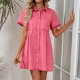 thumbnail image 5 of Gfyviroh Denim Dresses for Women Solid Color Button Turn-down Collar Mini Dresses Loose Casual Short Sleeve Dresses, 5 of 9