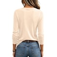 thumbnail image 5 of Women's Casual Shirts Long Sleeve Tops Crewneck Tshirts Fall Clothes | Breathable Comfort Lightweight Basic Tees, Beige L, 5 of 6