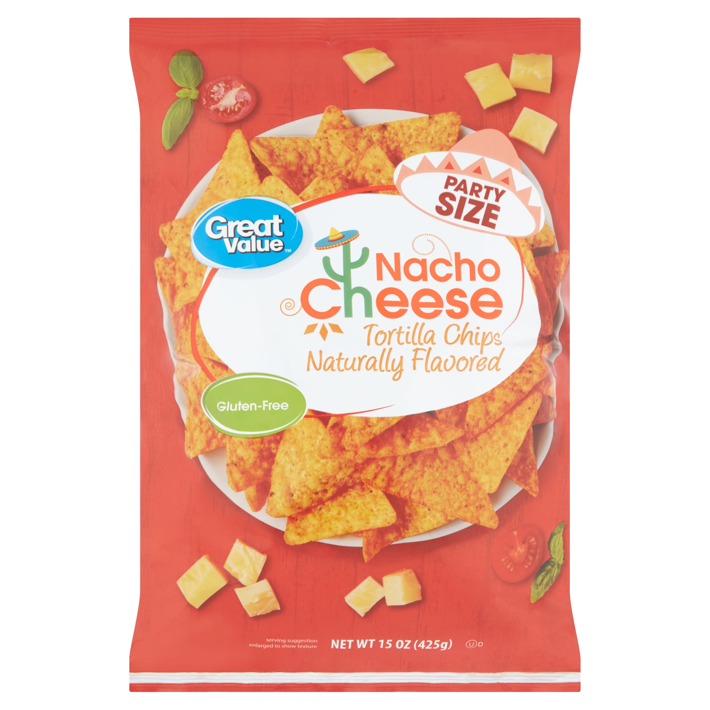 Great Value Nacho Cheese Tortilla Chips Party Size, 15 oz