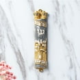 thumbnail image 5 of Matashi Hand Painted Grey Enamel Mezuzah with Jerusalem City Design, Gold Accents & Crystals, Judaica Religious Home Décor, 5 of 7