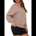 thumbnail image 2 of Sudadera con Capucha de Otoño para Mujer, Sudadera Corta de Larga con Media Cremallera, Jersey de Invierno, Ropa de Moda Caqui XL, 2 of 10