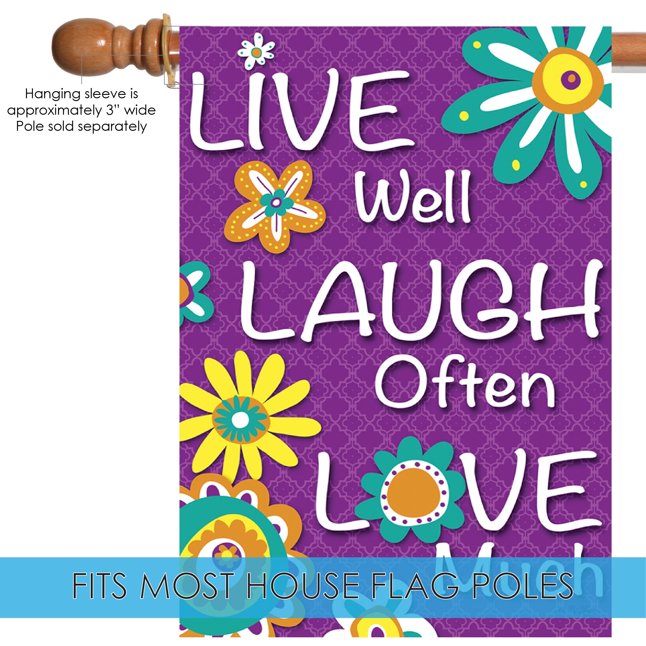 Bandiera Da Giardino Toland Home Garden 'Live Laugh Love' - Scritta Lavagna, Tessuto, Nero, Taglia L