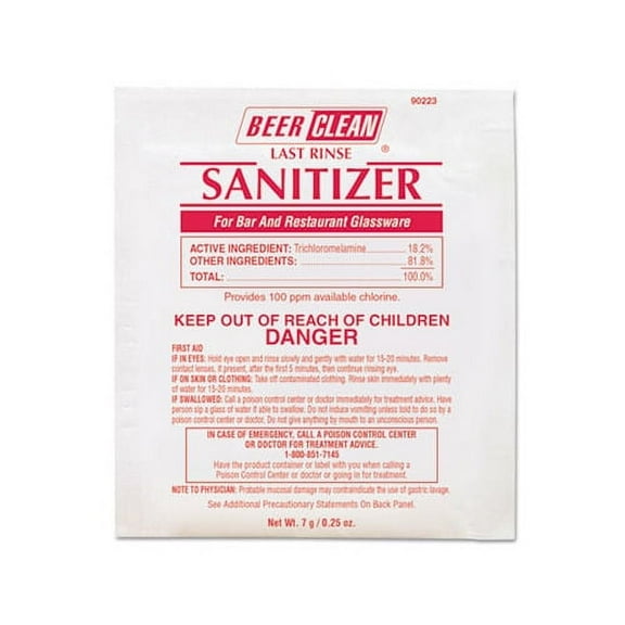 Beer Clean Last Rinse Glass Sanitizer Powder, .25oz Packet, 100/Carton