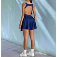 thumbnail image 6 of Womens Square Neck Tennis Dress Pleated Sleeveless Built in Shorts Golf Athletic Dress with Pockets Navy Blue S, 6 of 7