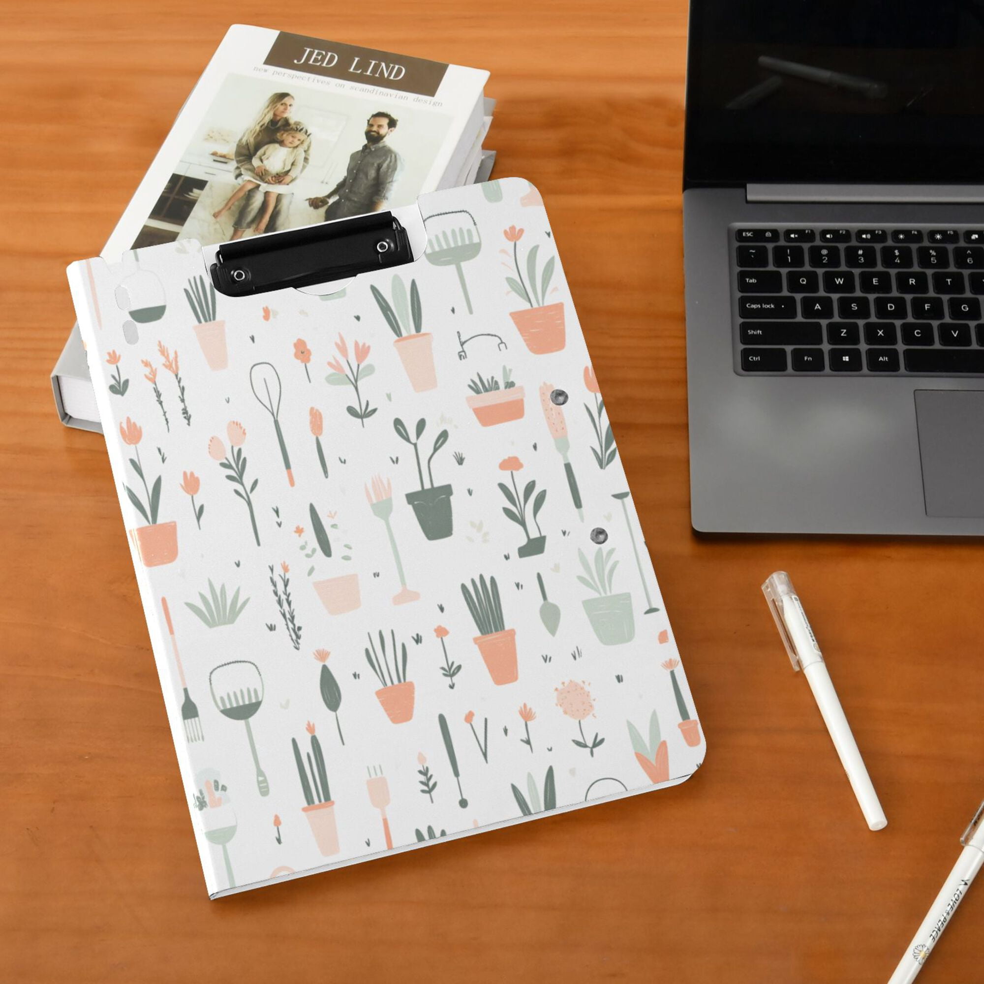FORMRS A4 Clipboard Folder with Pen Holder Horizontal Foldable School Office Binder, Green Garden Pattern
