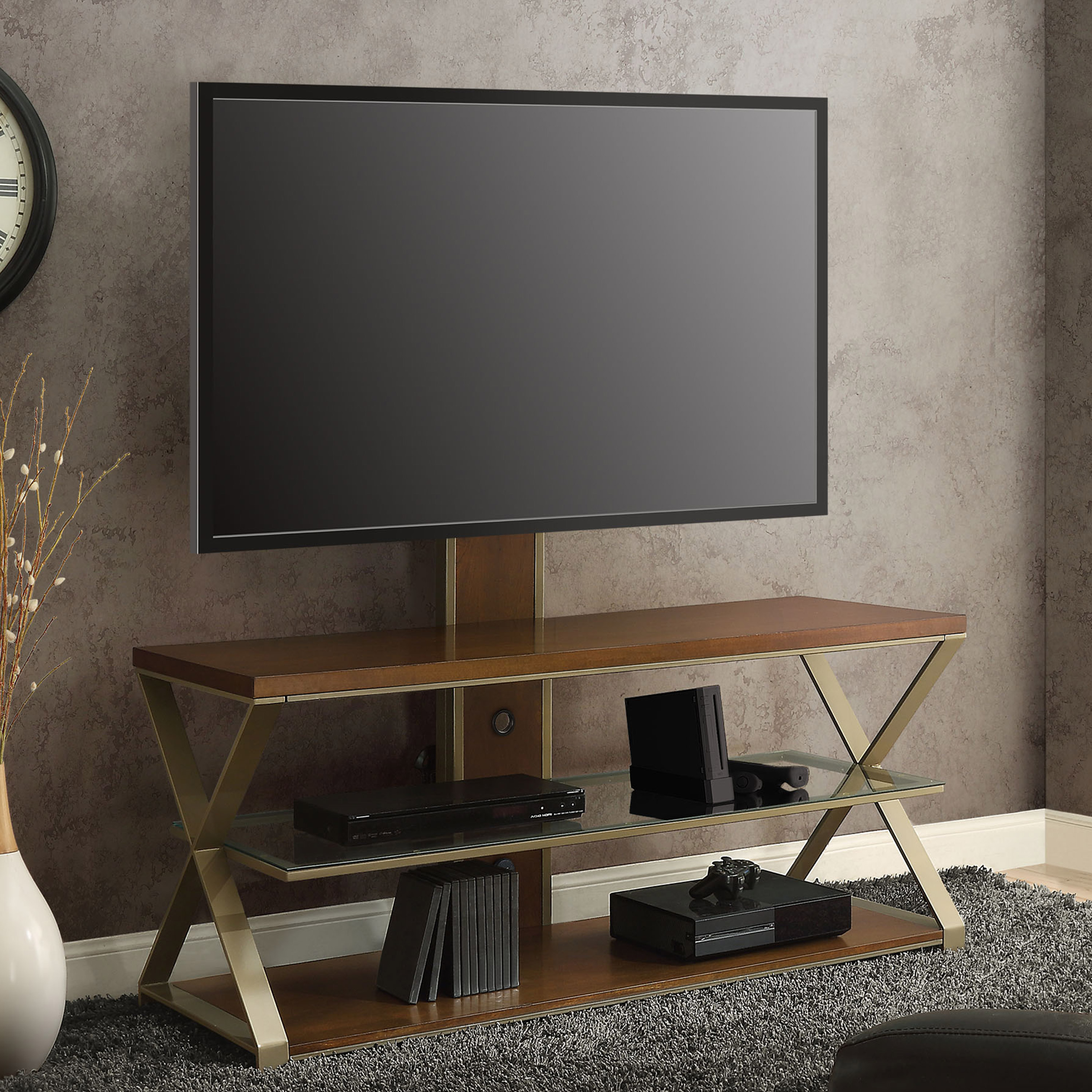 Jaxon 3-in-1 Television Stand for TVs up to 70″ with 3 Display Options for Flat Screens