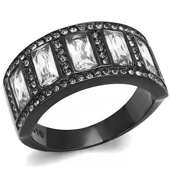 IP Black(Ion Plating) Stainless Steel Ring with AAA Grade CZ in Clear for Women Clear Stone Color Style TK3168 Size 10