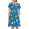 thumbnail image 1 of Easygdp Cartoon Goose para Vestido Transpirable de Mujer, Vestido Suelto de Manga Corta con Pliegues y Bolsillos para el Verano, 1 of 6