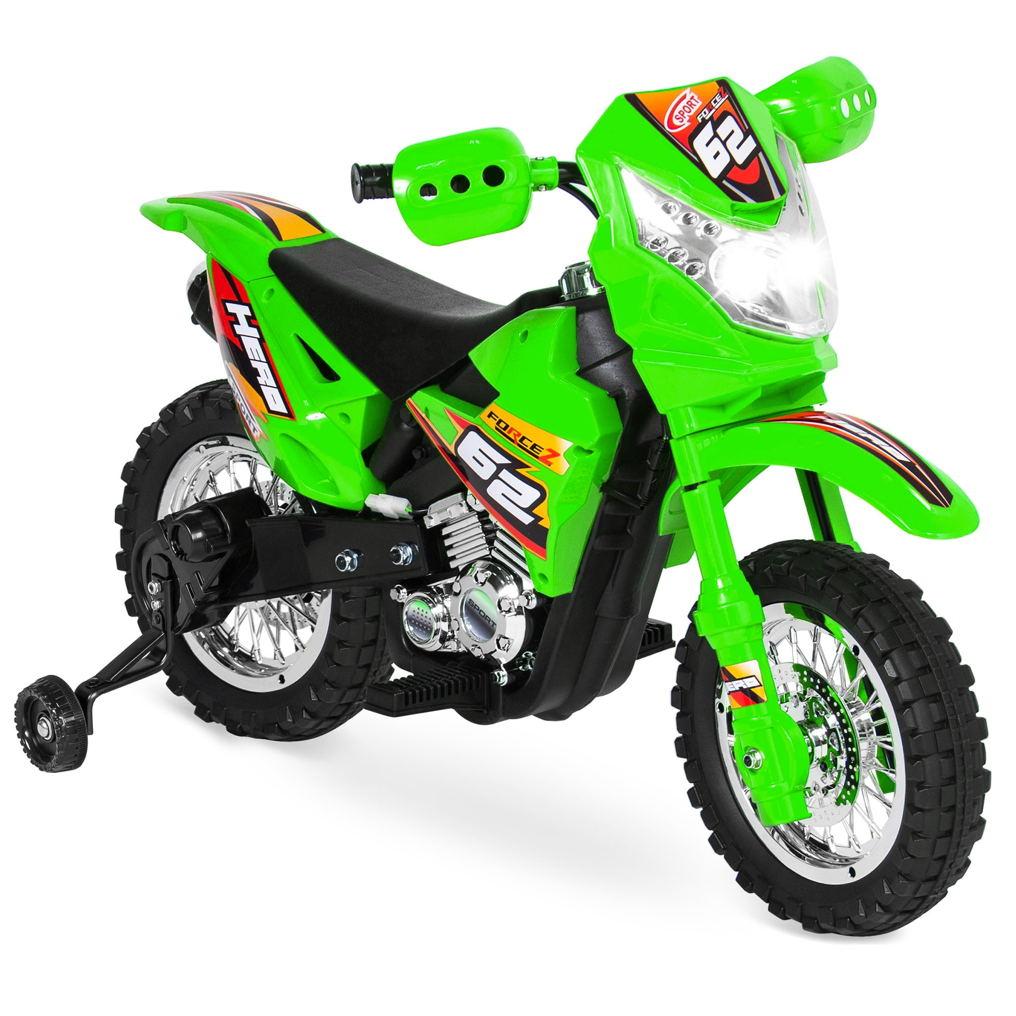Green/Red/White Kids 6V Ride On Electric Motorbike w/ Training Safety Wheel 