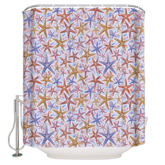 Ocean Starfish Bathroom Shower Curtains with 12 Hooks Polyester Waterproof Shower Curtain for Stalls and Bathtubs Summer Coastal Marine Life Bohemia Decorative Bathroom Privacy Curtain 36x72 Inches