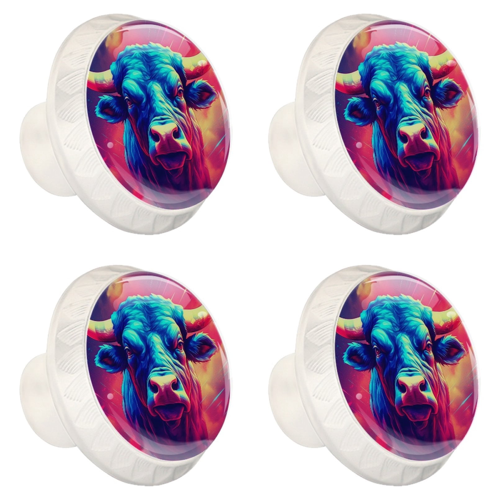 4 Pcs Cow Knobs for Kitchen Cabinet Cupboard Dresser Bookcase Drawer Pulls Handles Round Home Decor