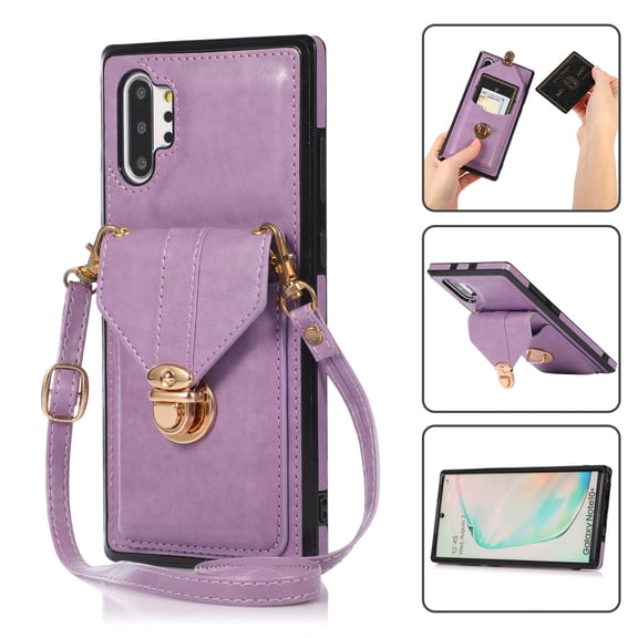 Crossbody Wallet Women Case for Samsung Note 10 Plus,Credit Card Holder with Should Strap,Premium PU Leather Purse Metal Buckle Folio Flip Cover for Samsung Galaxy Note 10 Plus, Purple